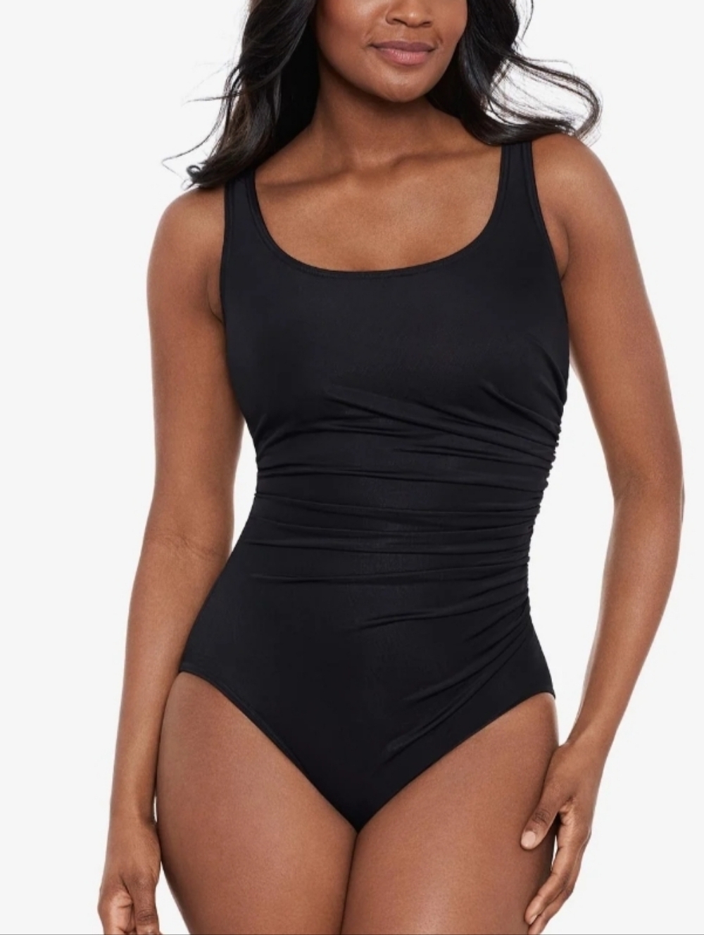 Miraclesuit Black Square Neck One-Piece Wired  Swimsuit with Side Ruching Sz-8 - Picture 9 of 11